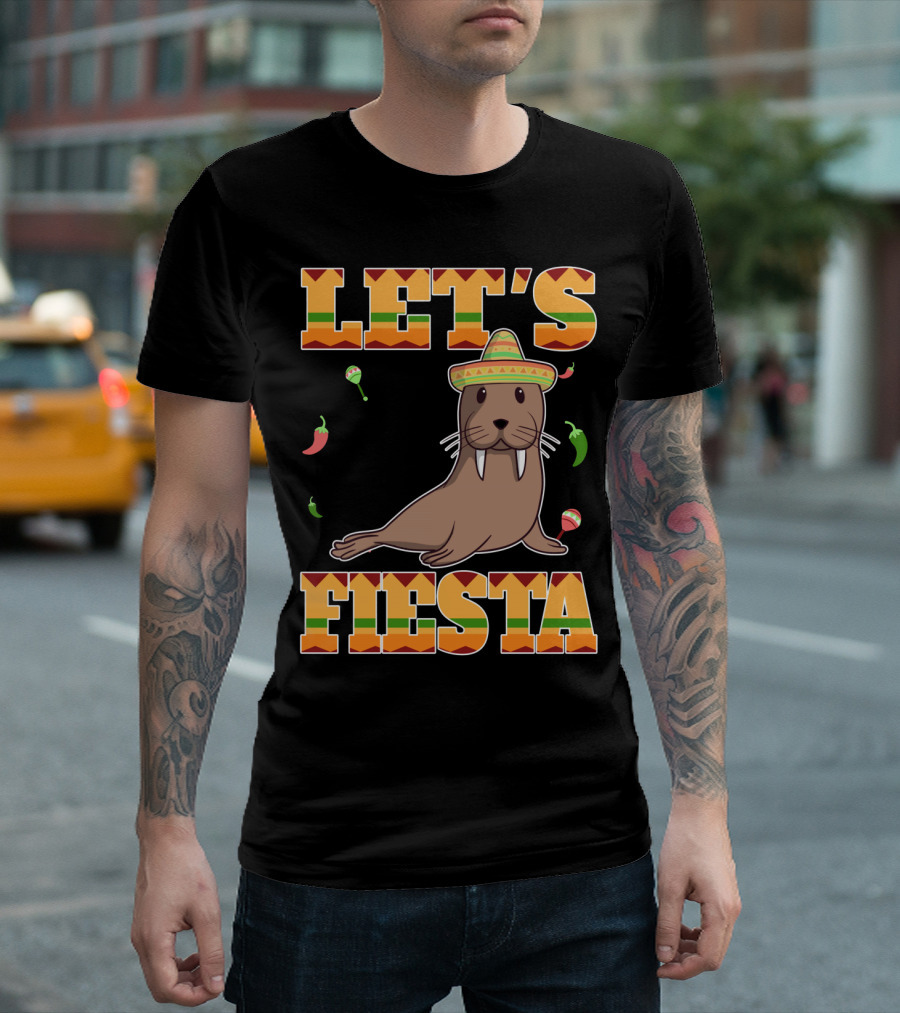 Let's Fiesta Walrus Sombrero Peppers Cinco De Mayo Mexican T-Shirt
