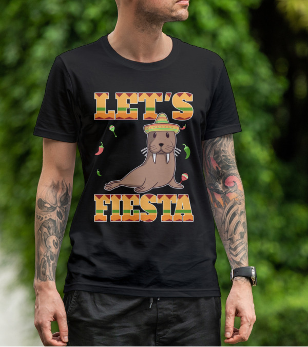 Let's Fiesta Walrus Sombrero Peppers Cinco De Mayo Mexican T-Shirt