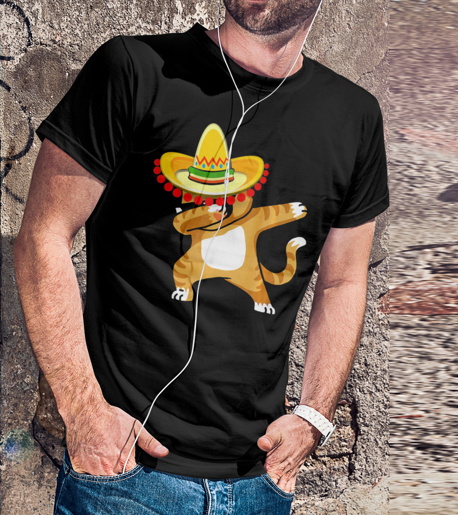 Cinco De Mayo Cat Dabbing Sombrero Fun T-Shirt