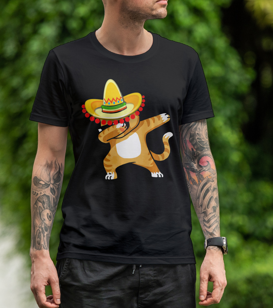 Cinco De Mayo Cat Dabbing Sombrero Fun T-Shirt