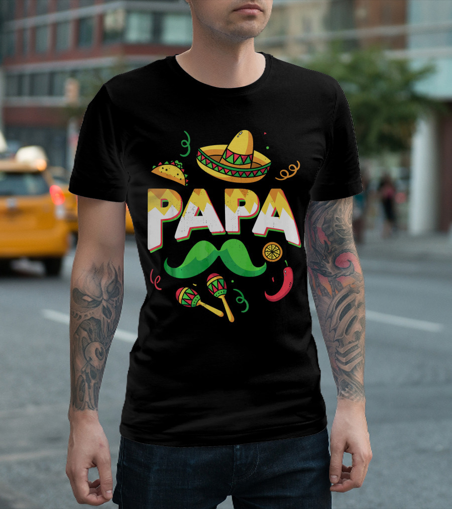 Cinco De Mayo Papa Sombrero Maracas Taco Lime Mustache Chili T-Shirt