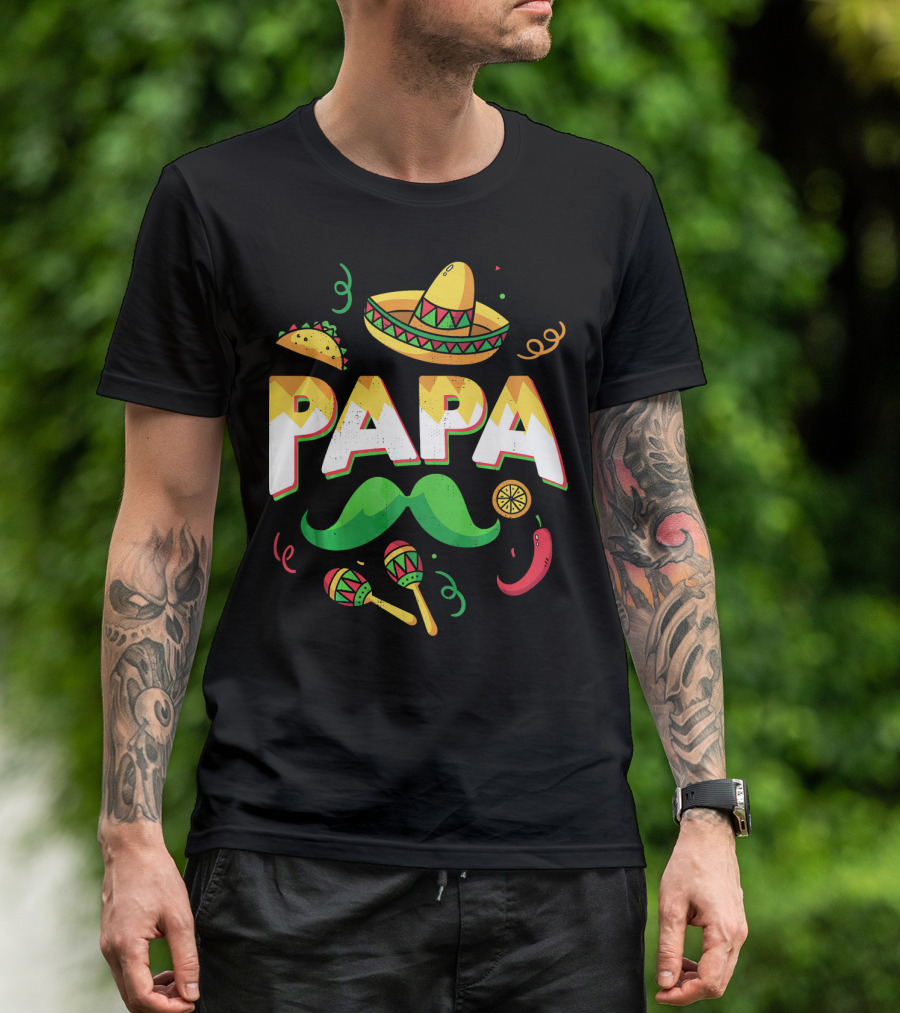 Cinco De Mayo Papa Sombrero Maracas Taco Lime Mustache Chili T-Shirt