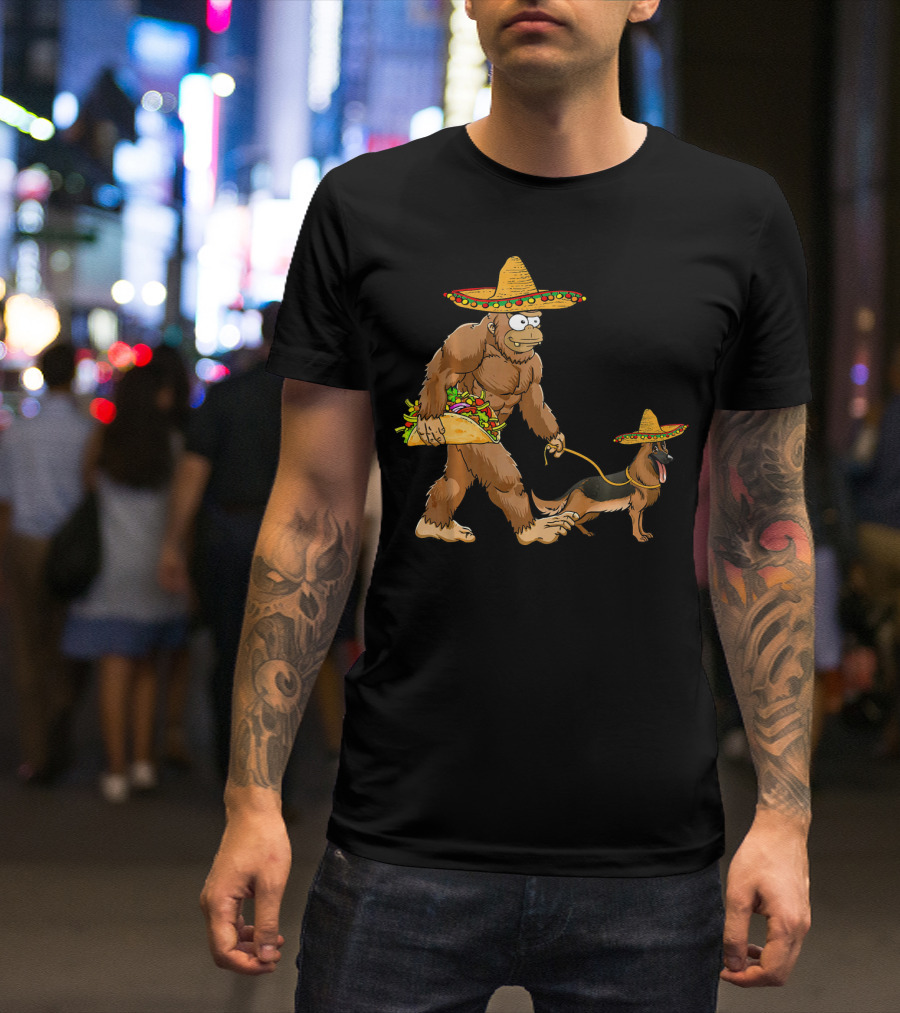 Bigfoot Sombrero Taco German Shepherd Duo T-Shirt