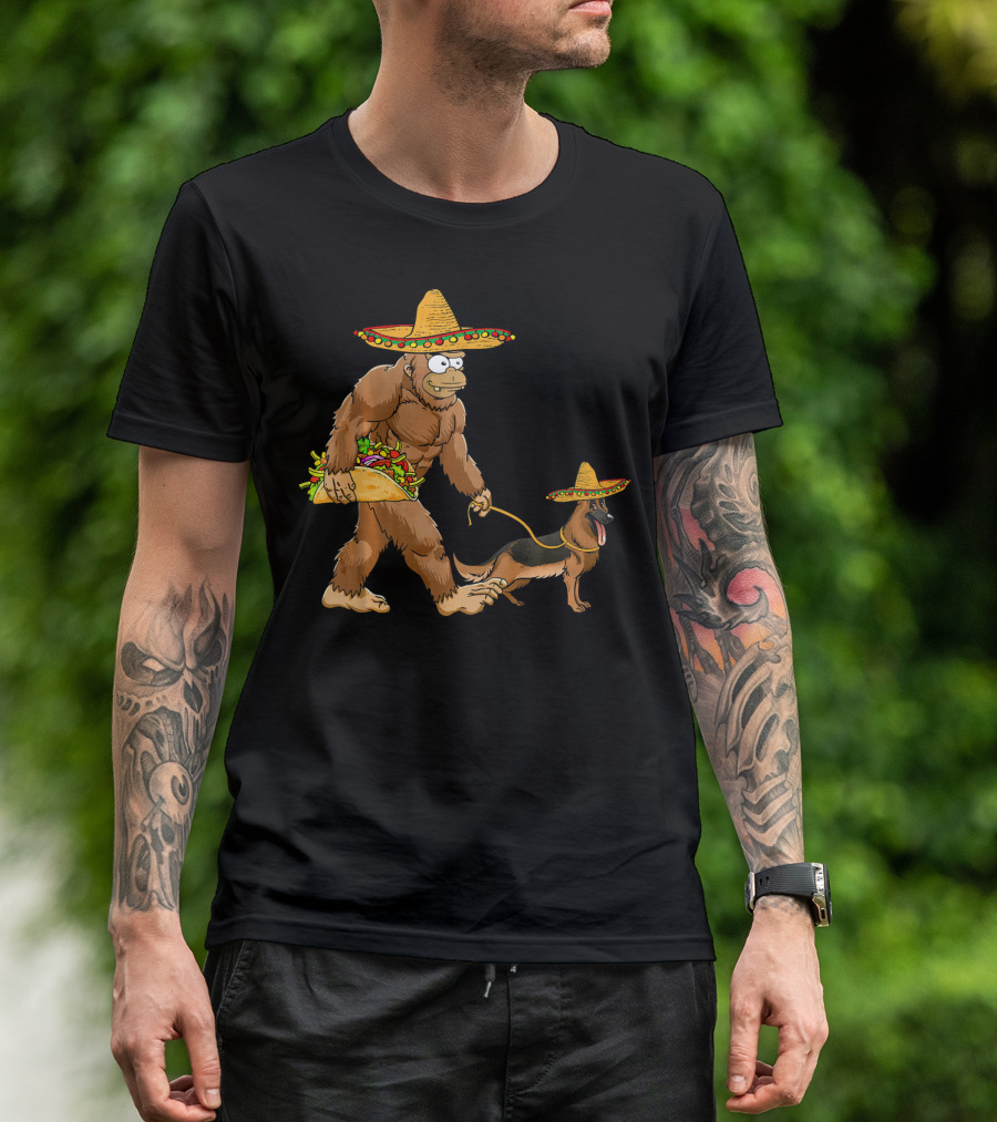 Bigfoot Sombrero Taco German Shepherd Duo T-Shirt