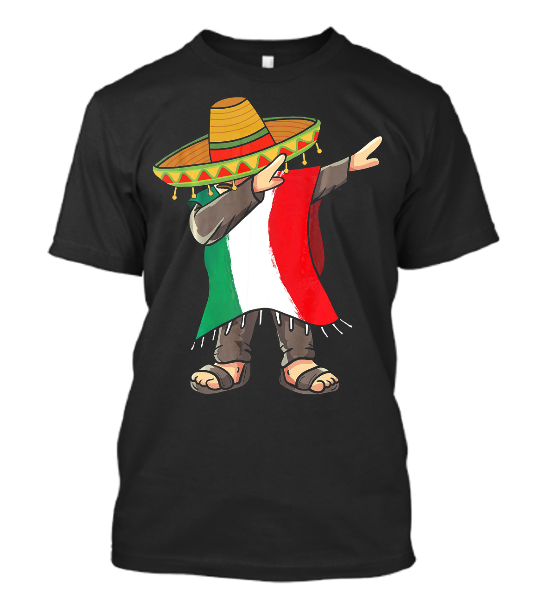 Mexican Flag Poncho Man Dabbing Cinco De Mayo Sombrero T-Shirt
