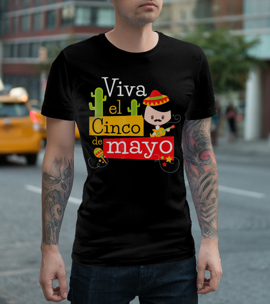 Viva El Cinco De Mayo Cactus Sombrero Guitar Mexico T-Shirt