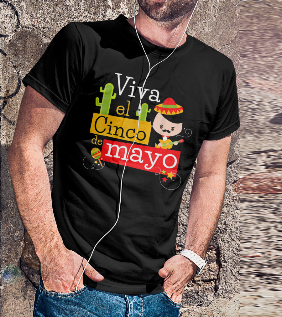 Viva El Cinco De Mayo Cactus Sombrero Guitar Mexico T-Shirt