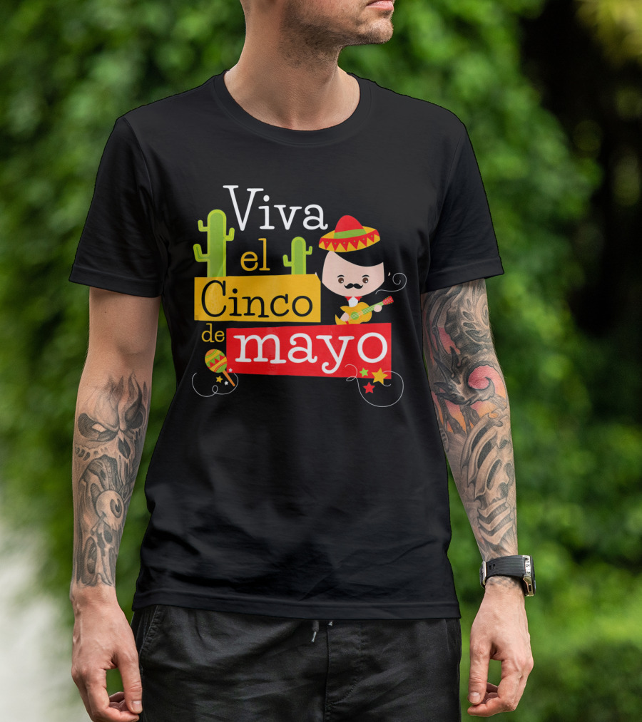 Viva El Cinco De Mayo Cactus Sombrero Guitar Mexico T-Shirt