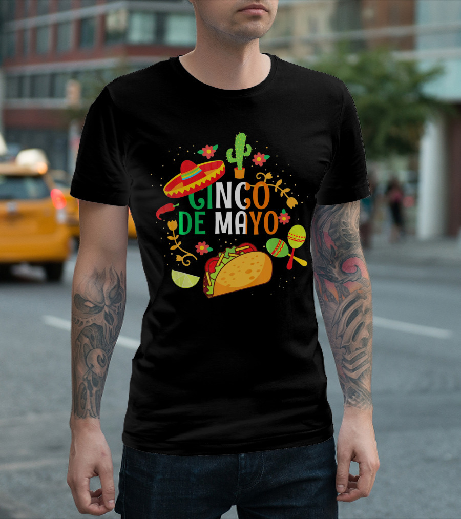 Cinco De Mayo Sombrero Taco Maracas Cactus Fiesta T-Shirt