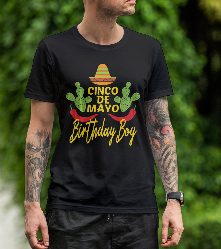 Cinco De Mayo Birthday Boy Sombrero Cactus Peppers T-Shirt