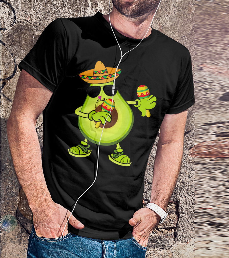 Dancing Avocado With Sombrero And Maracas T-Shirt