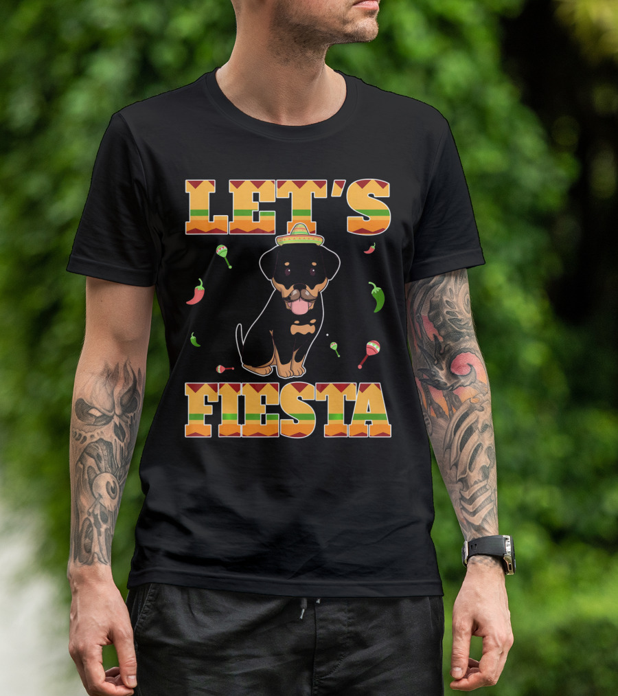 Let's Fiesta Rottweiler Dog Sombrero Peppers Maracas Cinco De Mayo T-Shirt