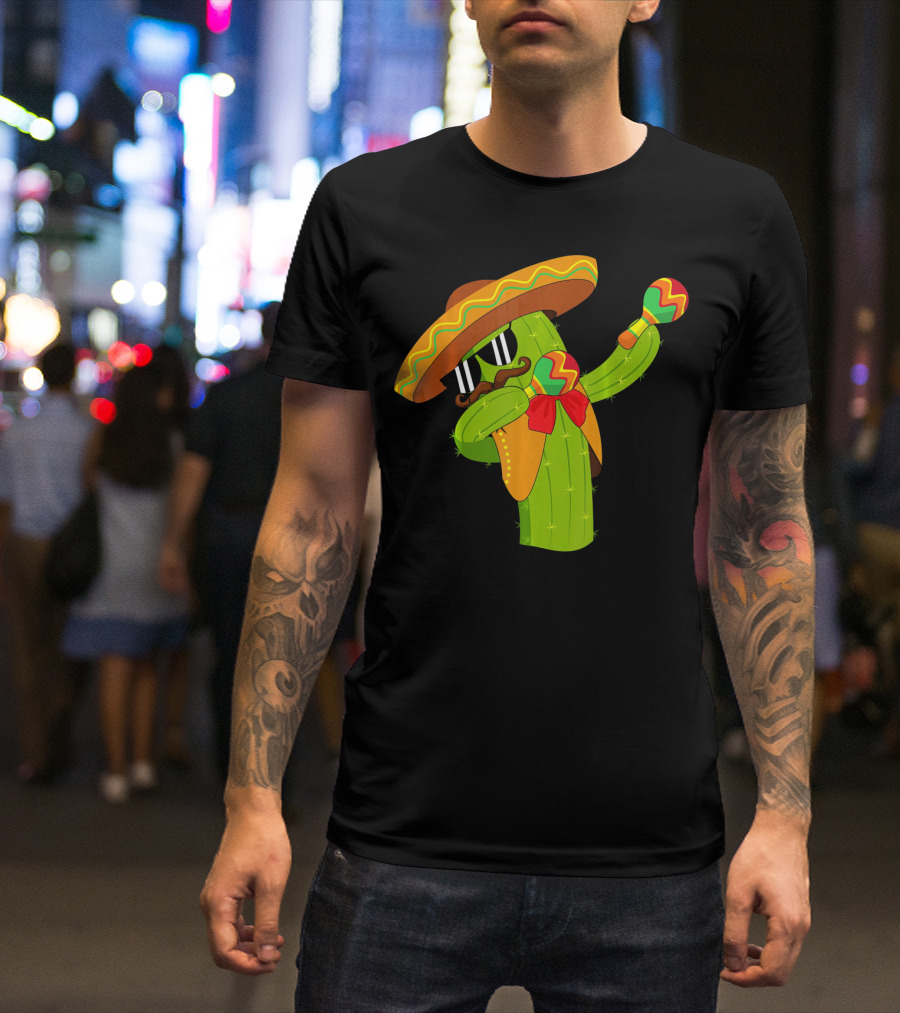 Cinco De Mayo Dabbing Cactus Sombrero Maracas T-Shirt