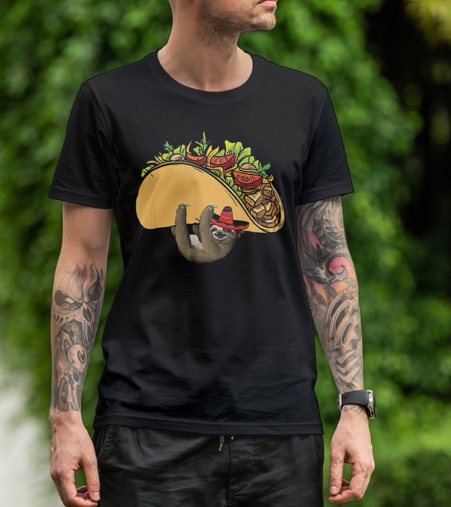 Cinco De Mayo Sloth Sombrero Taco Fiesta T-Shirt