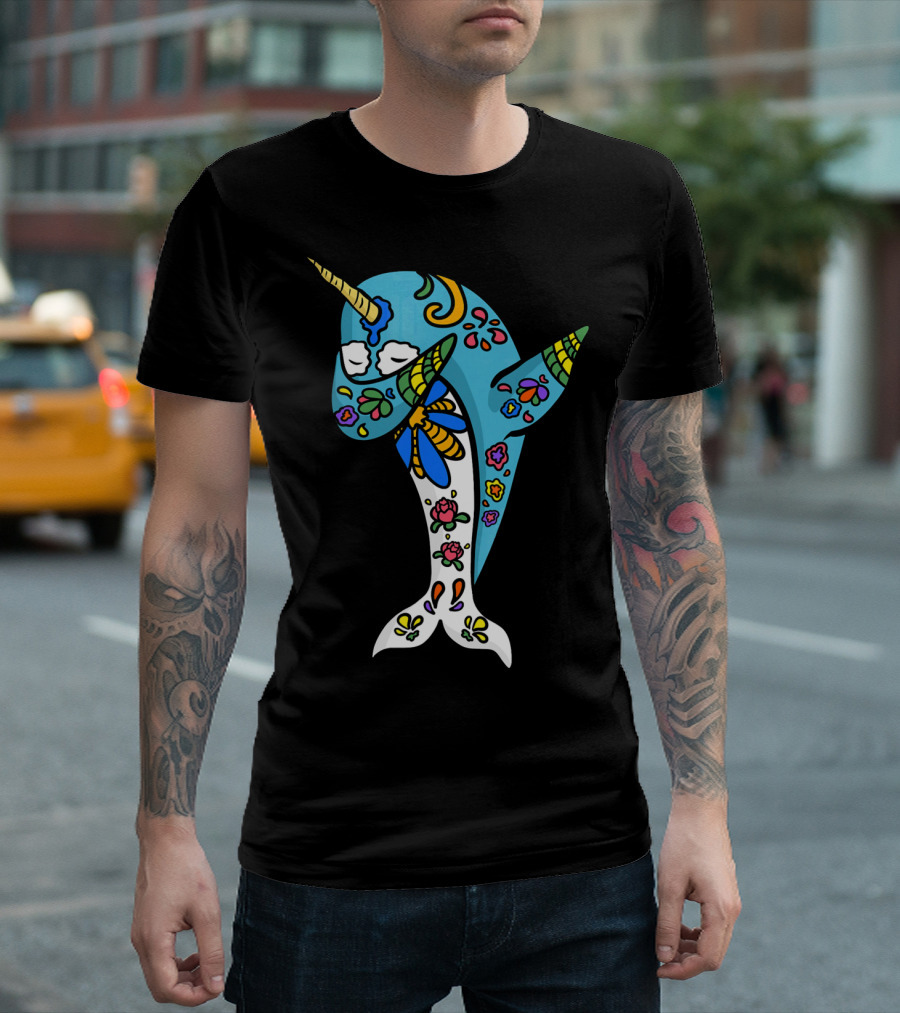 Cinco De Mayo Sugar Skull Narwhal Floral T-Shirt