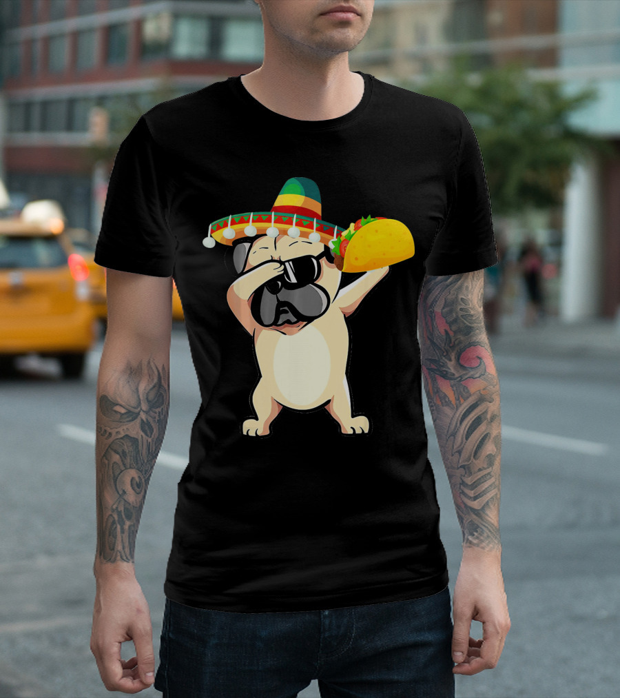 Cinco De Mayo Pug Dog Dabbing with Taco and Sombrero T-Shirt