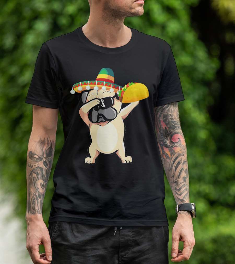 Cinco De Mayo Pug Dog Dabbing With Taco And Sombrero T-Shirt