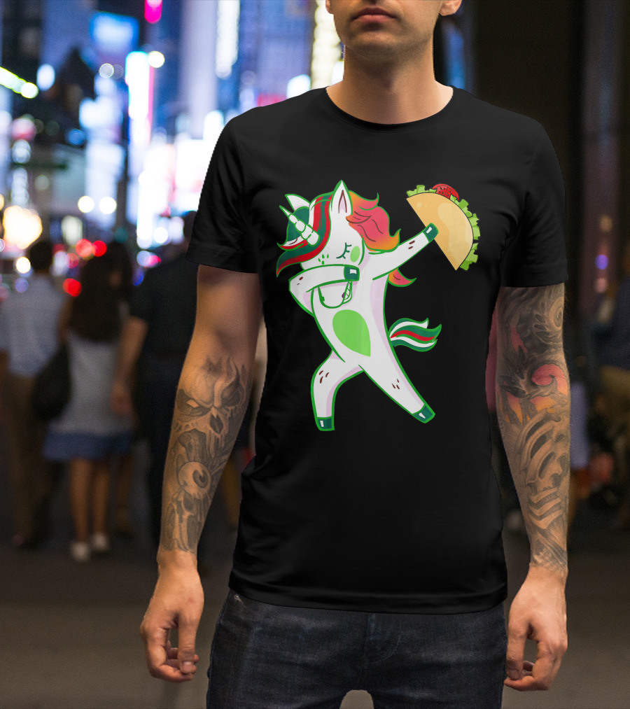 Unicorn Dabbing With Taco And Food Fun T-Shirt