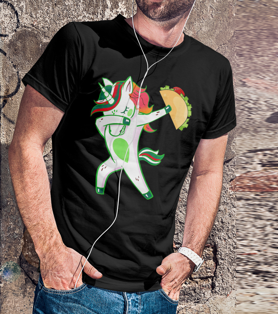 Unicorn Dabbing With Taco And Food Fun T-Shirt