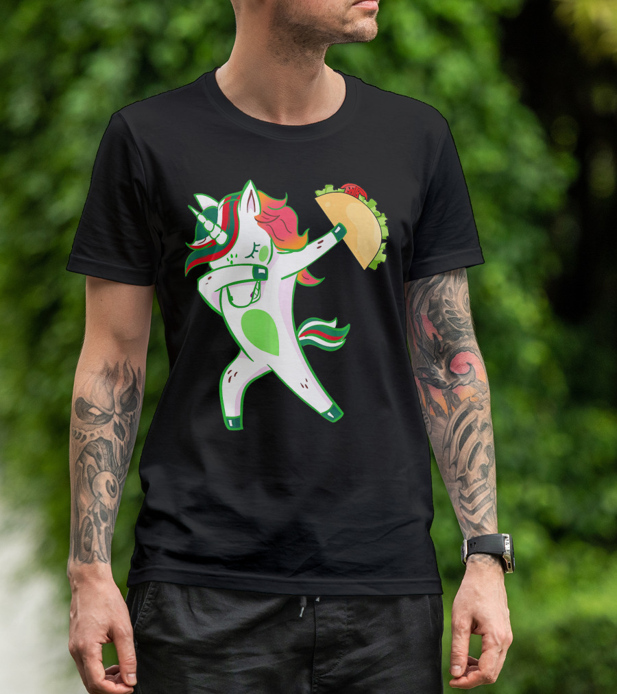 Unicorn Dabbing With Taco And Food Fun T-Shirt
