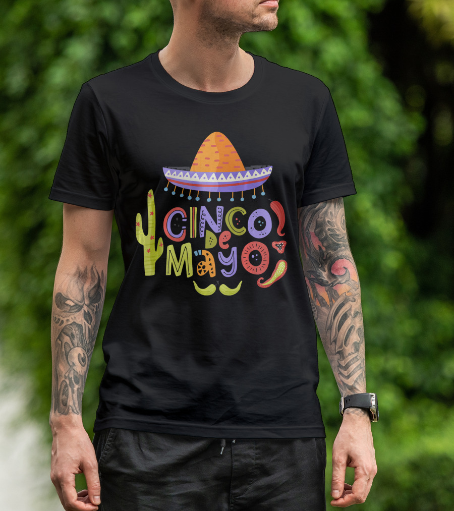 Cinco De Mayo Sombrero Fiesta With Cactus And Chiles T-Shirt