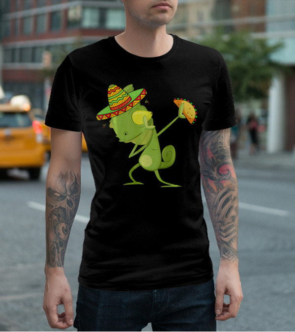 Funny Lizard Dabbing Sombrero Taco Cinco De Mayo T-Shirt