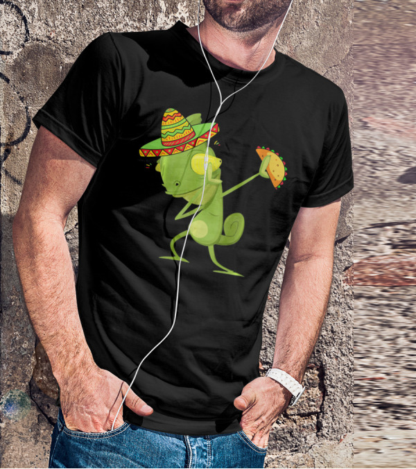Funny Lizard Dabbing Sombrero Taco Cinco De Mayo T-Shirt