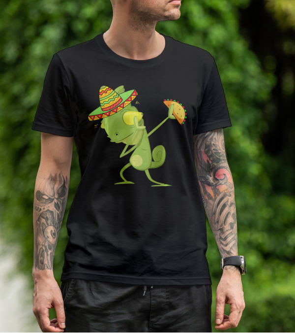 Funny Lizard Dabbing Sombrero Taco Cinco De Mayo T-Shirt