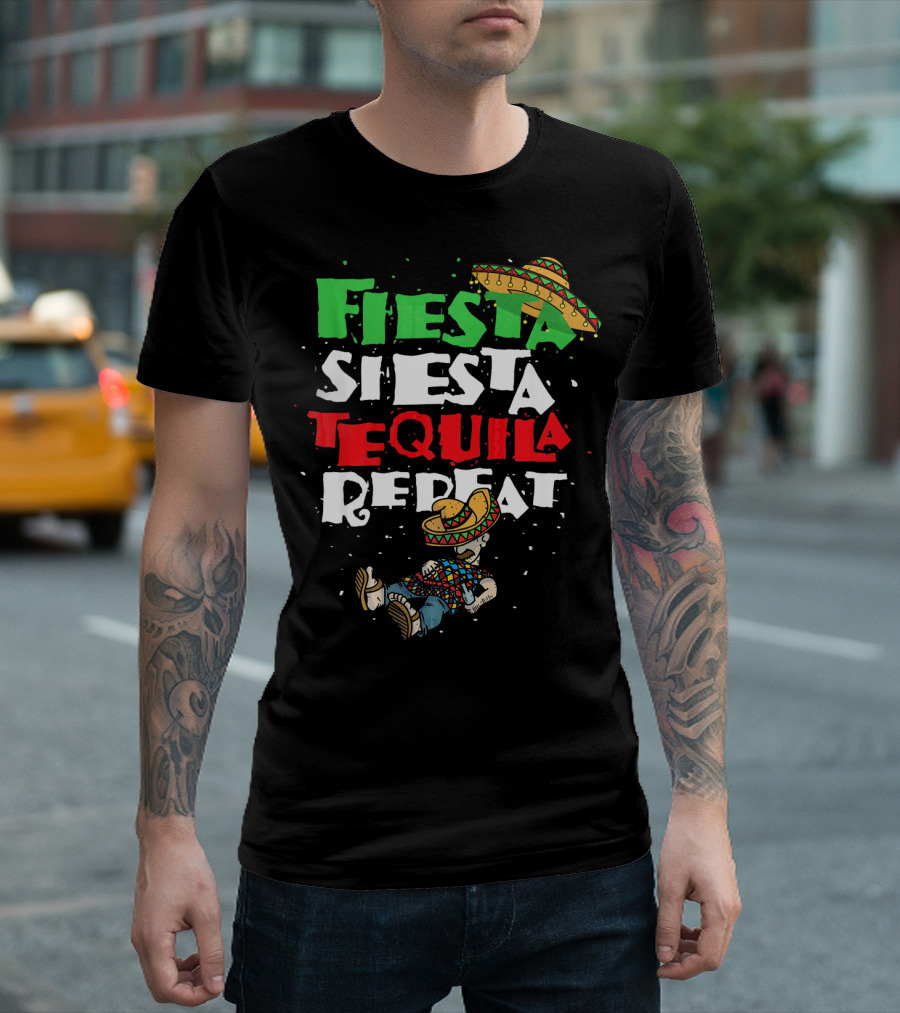 Fiesta Siesta Tequila Repeat Sombrero T-Shirt