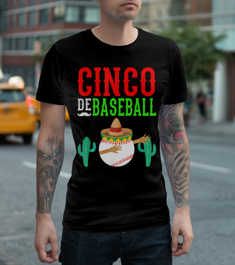 Cinco De Baseball Funny Dabbing Mex Sombrero Cactus T-Shirt