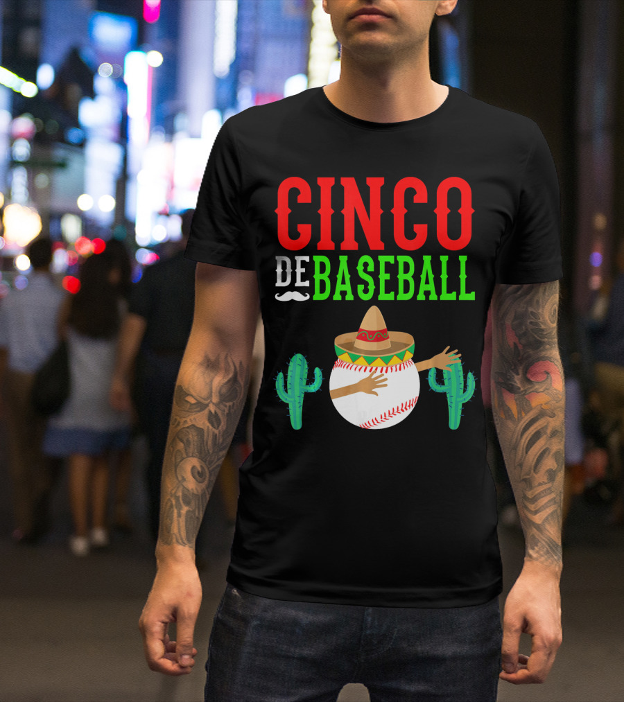 Cinco De Baseball Funny Dabbing Mex Sombrero Cactus T-Shirt