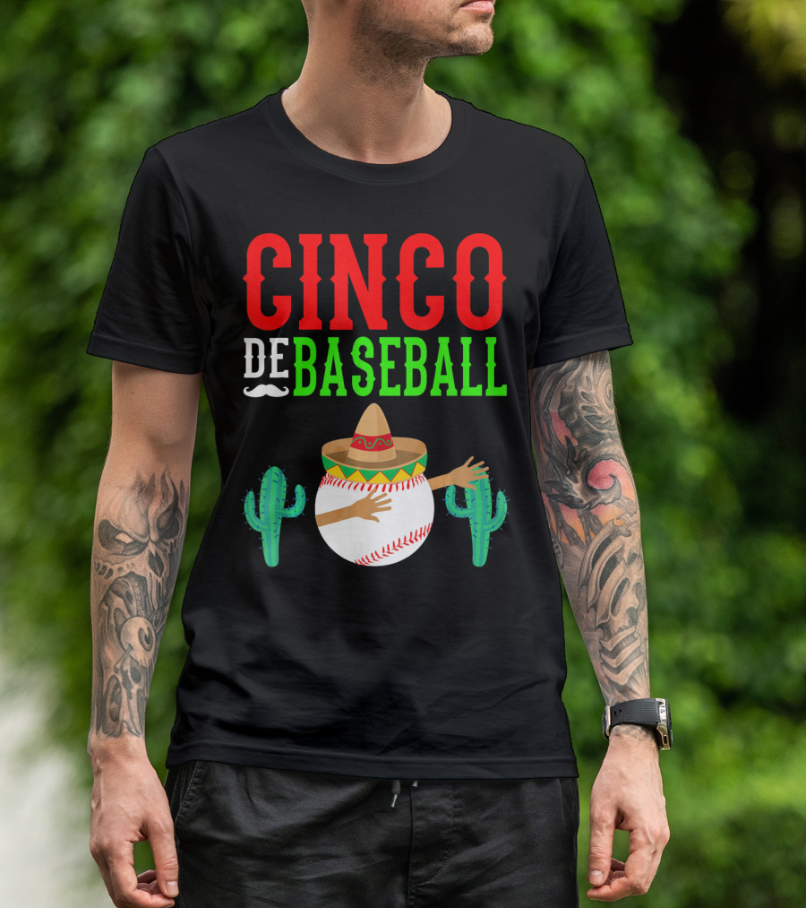 Cinco De Baseball Funny Dabbing Mex Sombrero Cactus T-Shirt