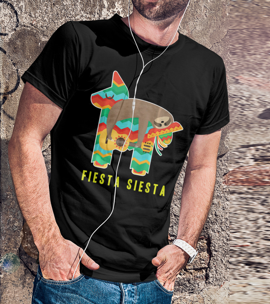 Fiesta Siesta Pinata Sloth Sombrero Guitarra T-Shirt