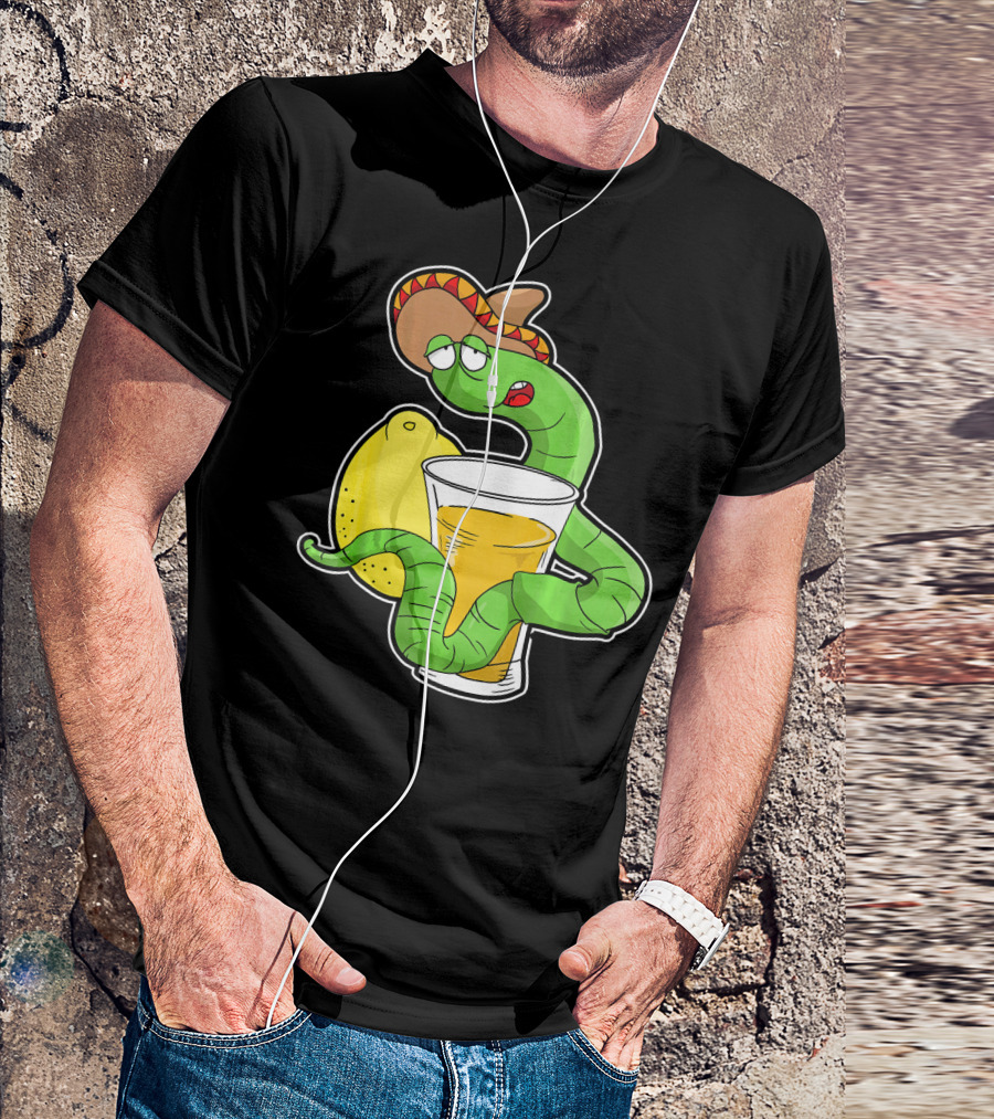 Funny Drunk Tequila Worm With Shot And Lemon Party Vibes T-Shirt
