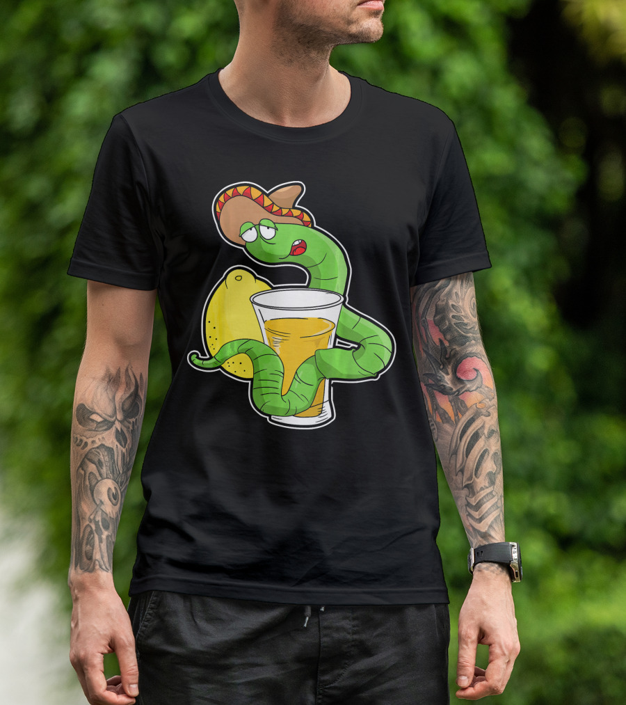 Funny Drunk Tequila Worm With Shot And Lemon Party Vibes T-Shirt