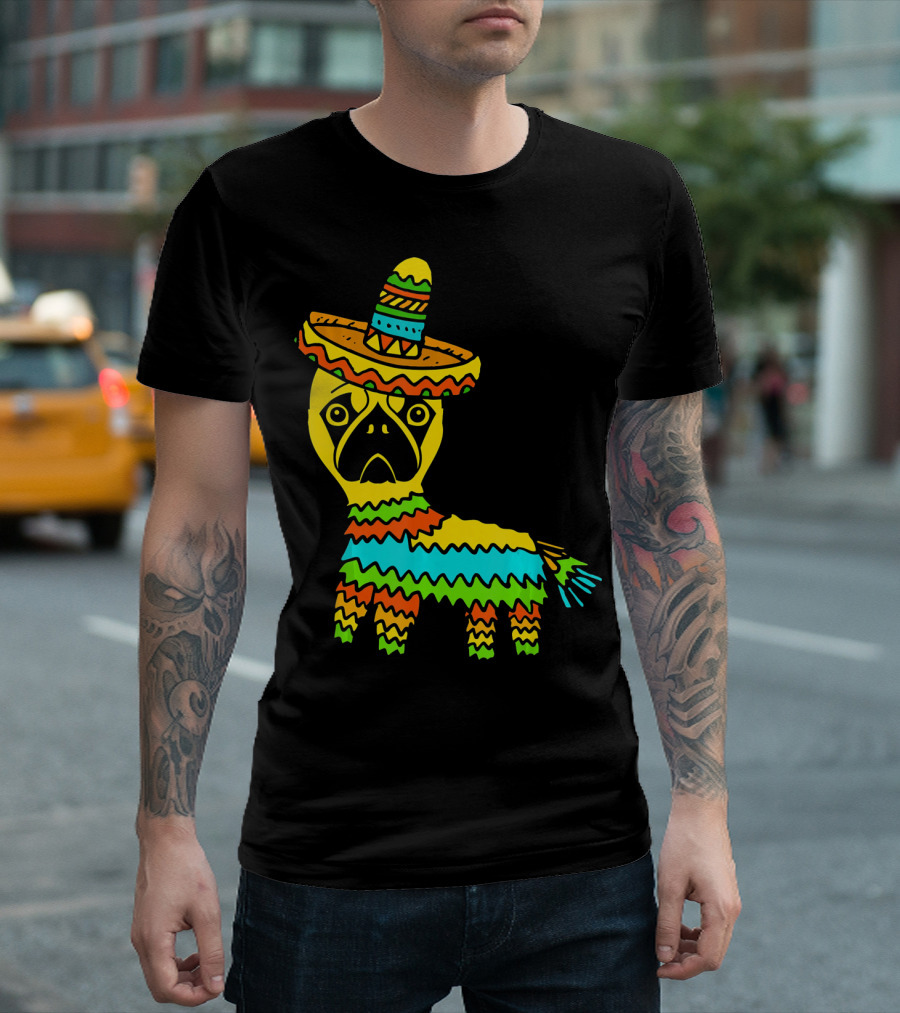 Cinco de Mayo Pug Pinata Wearing Sombrero T-Shirt
