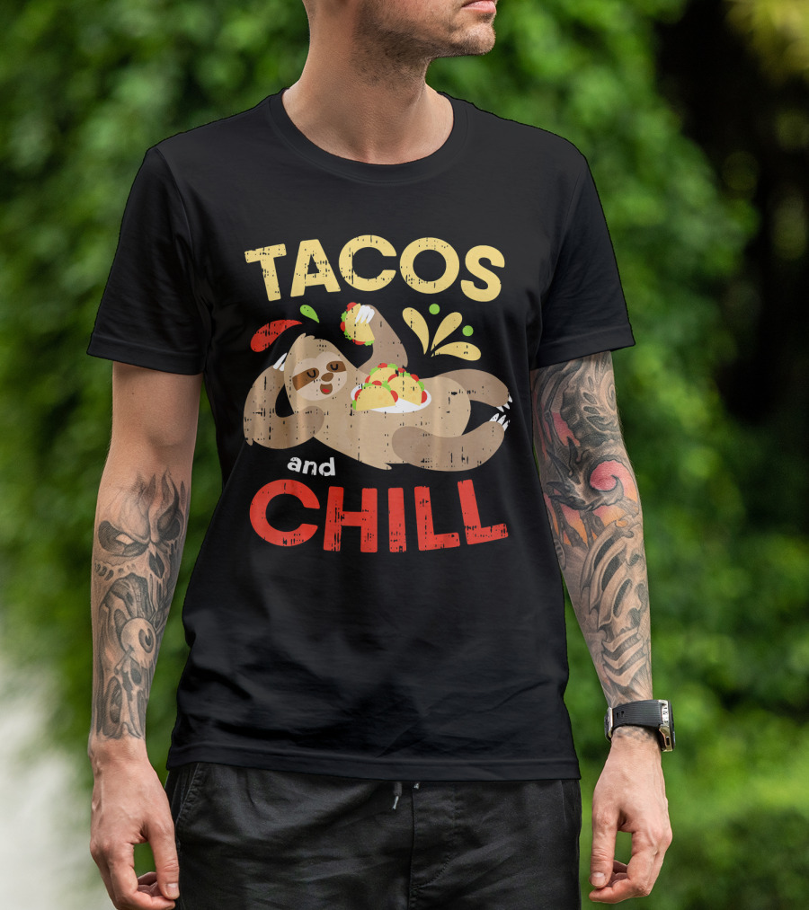 Tacos And Chill Sloth Funny Mexican Fiesta Vibes T-Shirt