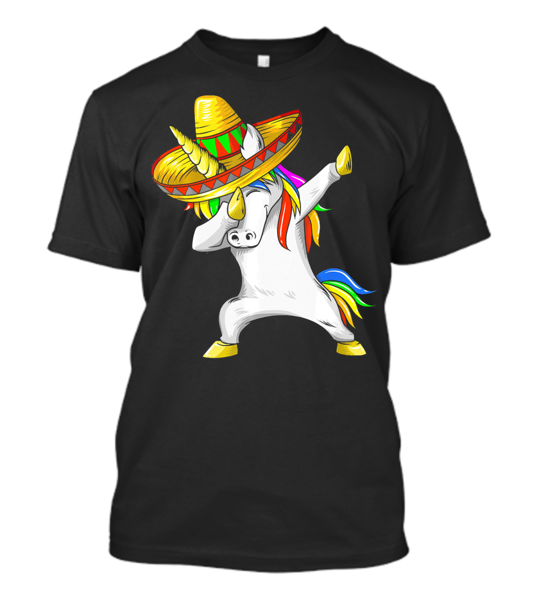 Dabbing Cinco De Mayo Unicorn With Sombrero And Rainbow Mane T-Shirt