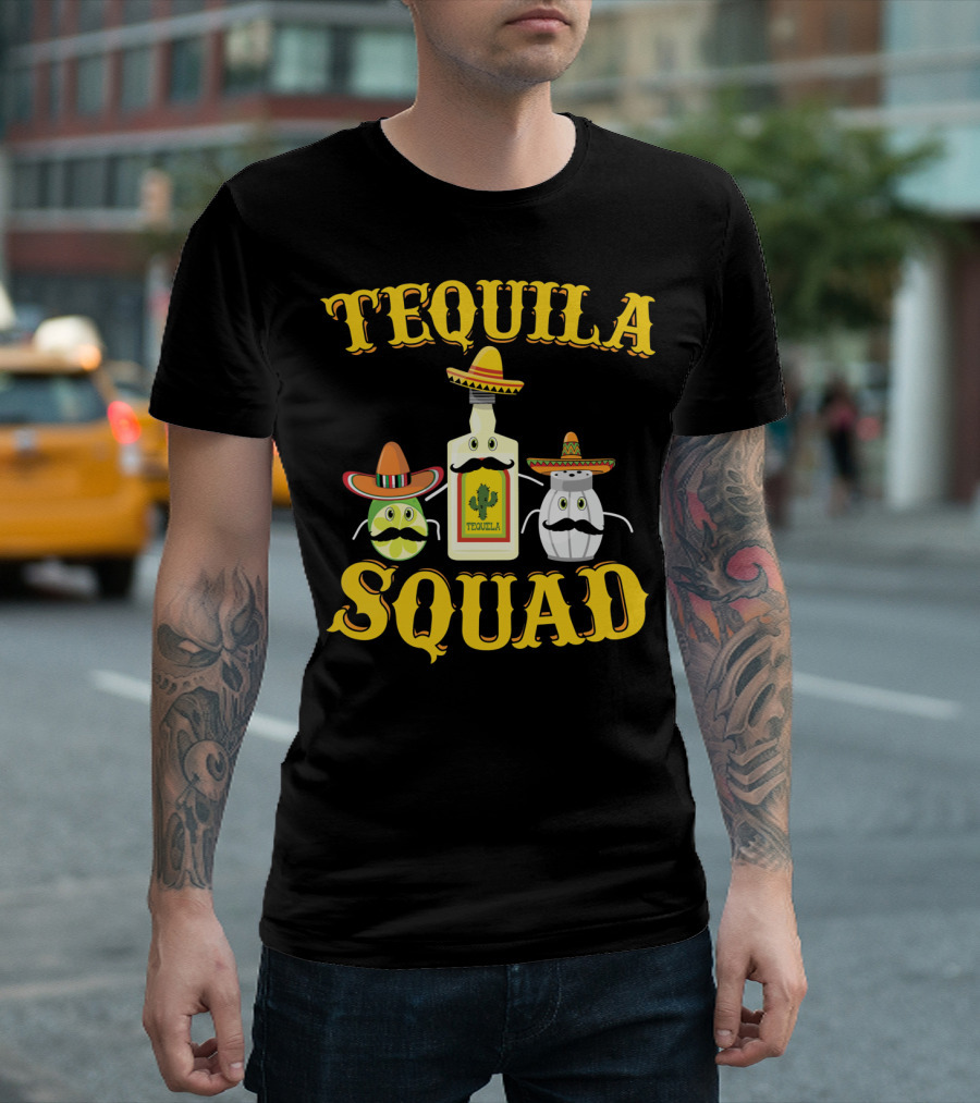 Tequila Squad Lime Salt Sombreros Bottle Fun T-Shirt