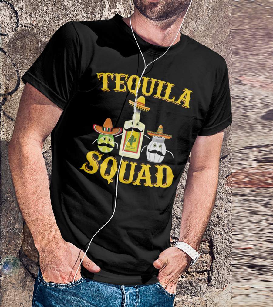 Tequila Squad Lime Salt Sombreros Bottle Fun T-Shirt