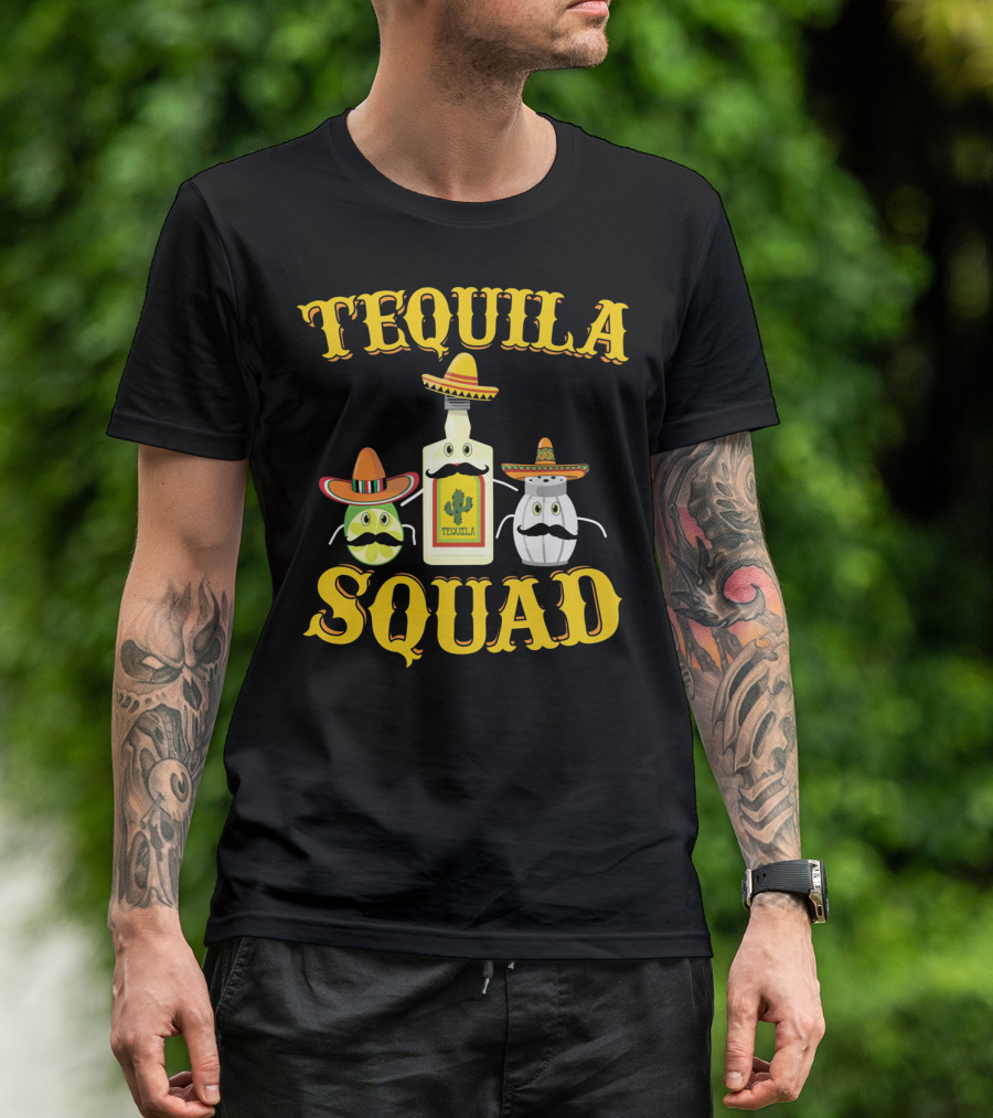 Tequila Squad Lime Salt Sombreros Bottle Fun T-Shirt
