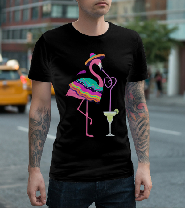 Cinco De Mayo Flamingo With Margarita And Sombrero Fun T-Shirt