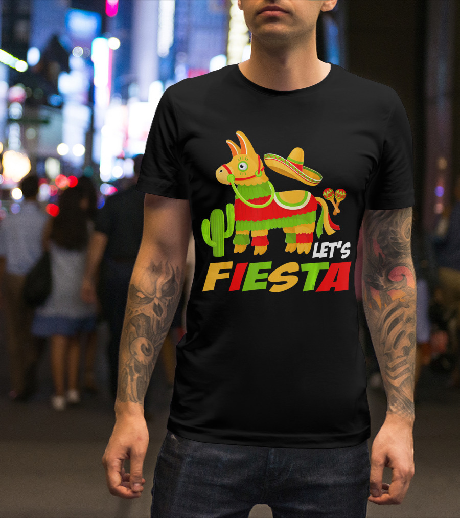 Let's Fiesta Cinco De Mayo Sombrero Piñata Cactus Maracas T-Shirt