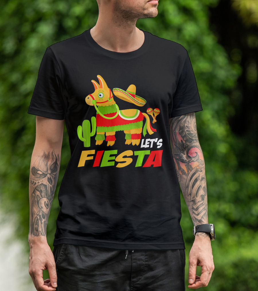 Let's Fiesta Cinco De Mayo Sombrero Piñata Cactus Maracas T-Shirt
