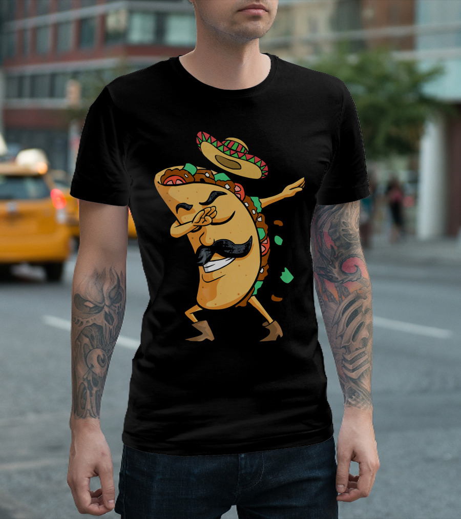 Dabbing Taco Sombrero Mustache Funny Fiesta Cinco T-Shirt