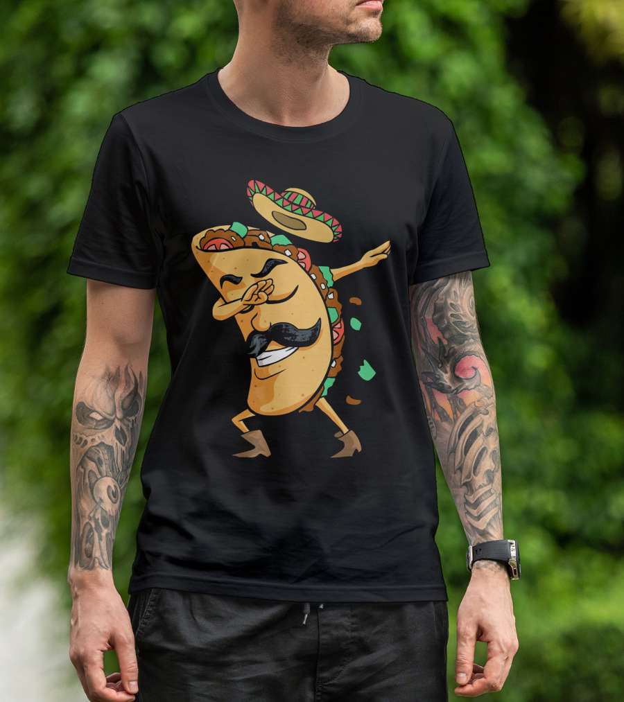 Dabbing Taco Sombrero Mustache Funny Fiesta Cinco T-Shirt