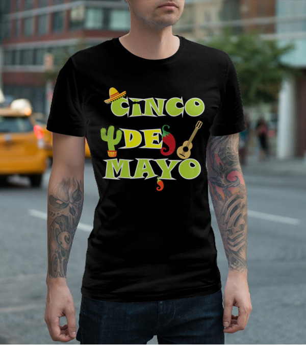 Cinco De Mayo Cactus Sombrero Guitar Chili Pepper Fiesta T-Shirt