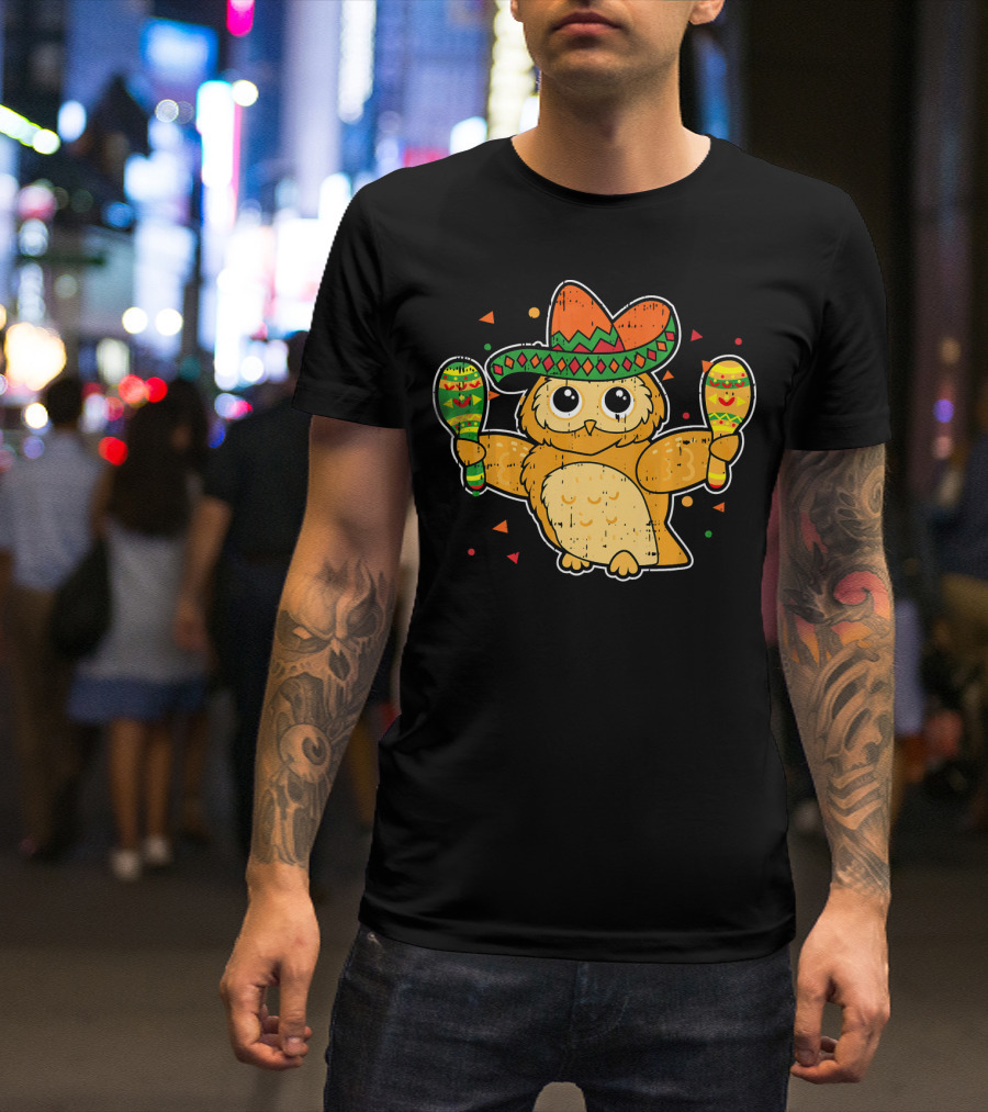 Cinco De Mayo Owl Sombrero Maracas T-Shirt