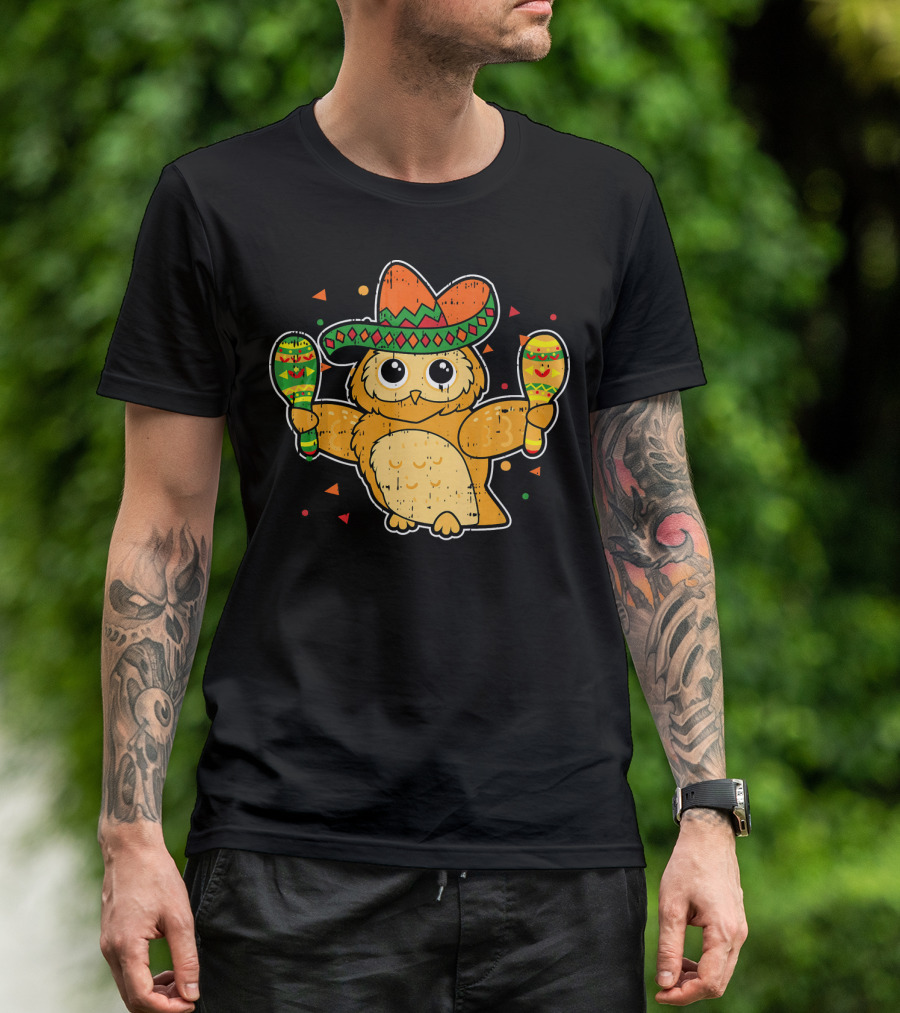 Cinco De Mayo Owl Sombrero Maracas T-Shirt