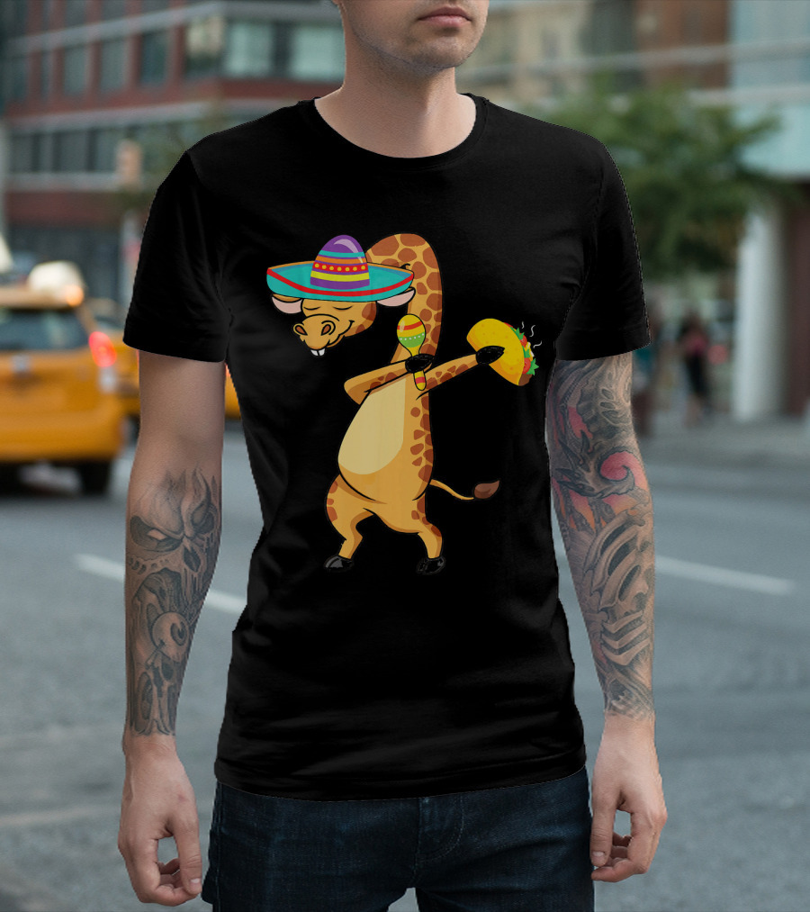 Cinco de Mayo Giraffe Dabbing with Taco and Sombrero T-Shirt